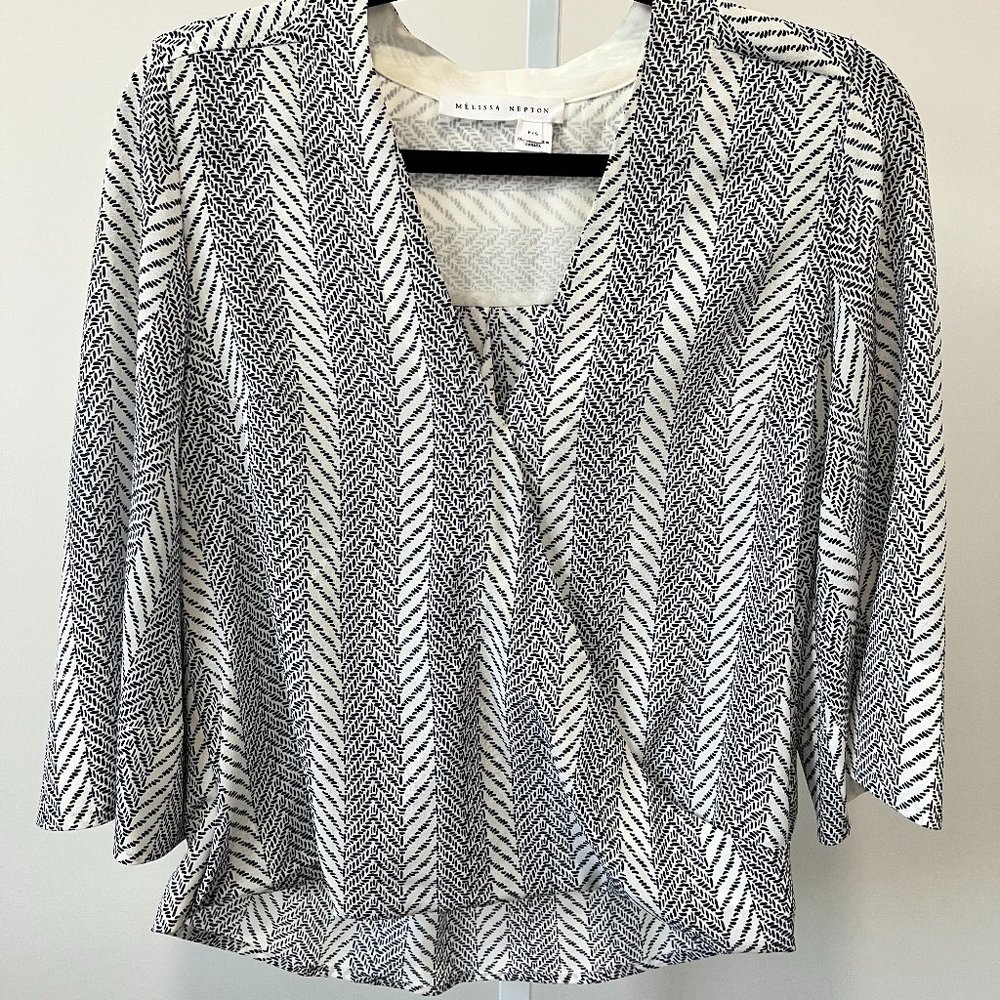 Melissa Nepton navy cross wrap blouse | size SP